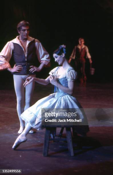 View of dancers Erik Bruhn and Carla Fracci, along with unidentified others, in an American Ballet Theatre production of 'Giselle,' New York, New...