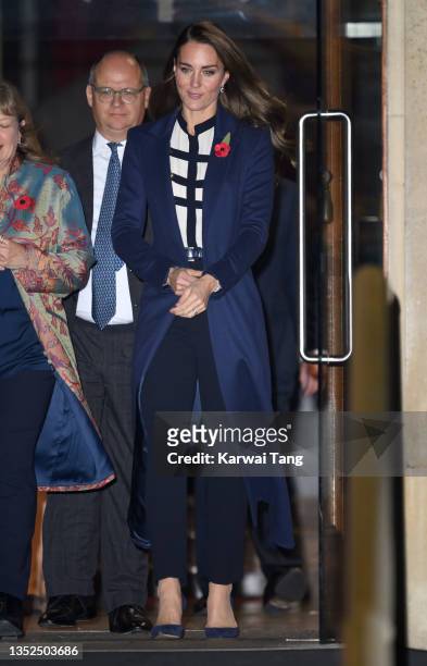 Catherine, Duchess of Cambridge departs after visiting the Imperial War Museum on November 10, 2021 in London, England. The Duchess of Cambridge...