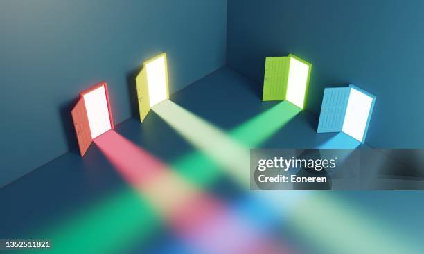 choice concept with multi colored doors - cooperation abstract stock pictures, royalty-free photos & images