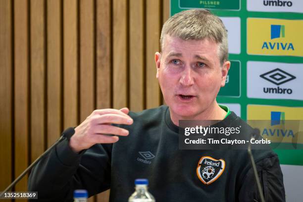 November10: Stephen Kenny the Irish football manager at a press conference before the Republic of Ireland team training session in preparation for...