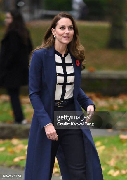 Catherine, Duchess of Cambridge visits the Imperial War Museum on November 10, 2021 in London, England. The Duchess of Cambridge officially opens two...