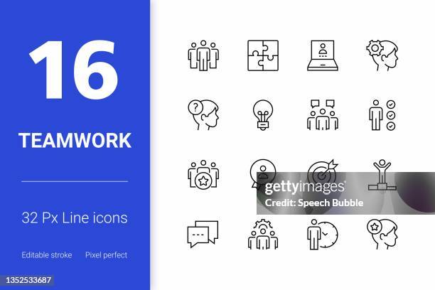 teamwork editable stroke line icons - business plan vector stock illustrations