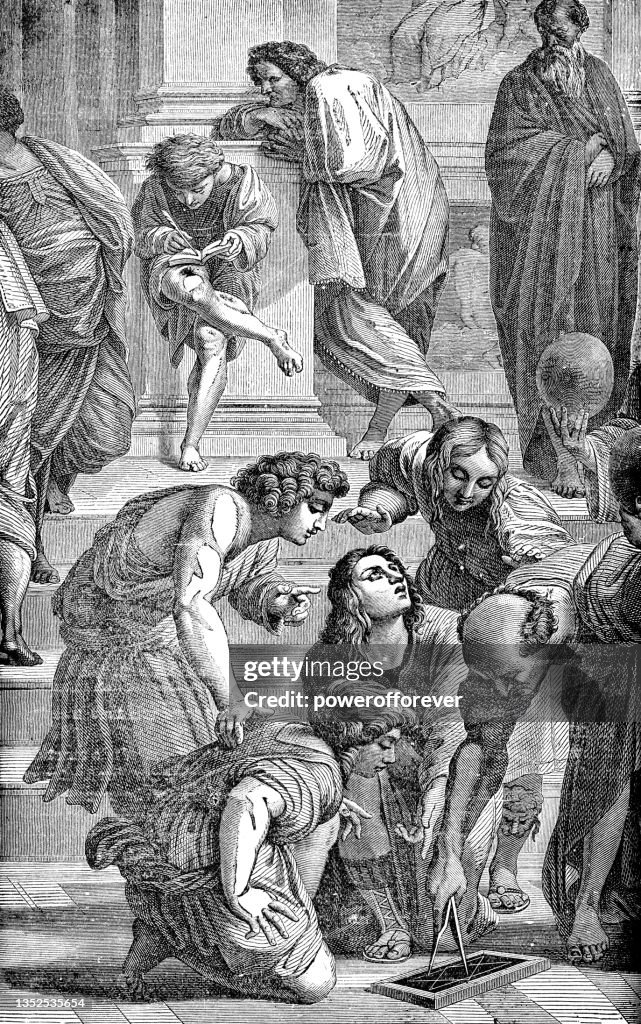 The School of Athens at Stanza della Segnatura, Fresco Painting by Raphael (Raffaello Sanzio da Urbino) - 16th Century