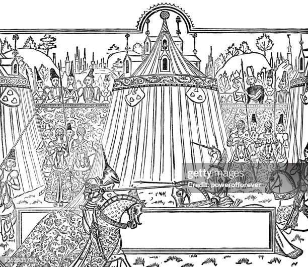 turnier im turnier in st. inglevert, in jean froissarts chroniken - 14. jahrhundert - ritterturnier stock-grafiken, -clipart, -cartoons und -symbole