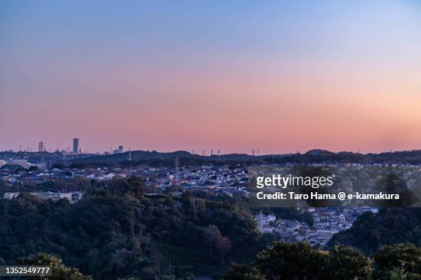 the residential district in kanagawa of japan - japan sunrise stock-fotos und bilder