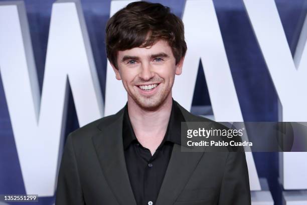 British actor Freddie Highmore attends the 'Way Down' premiere at Capitol cinema on November 10, 2021 in Madrid, Spain.