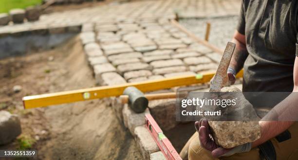 granite cobble path construction - horticulture stock pictures, royalty-free photos & images