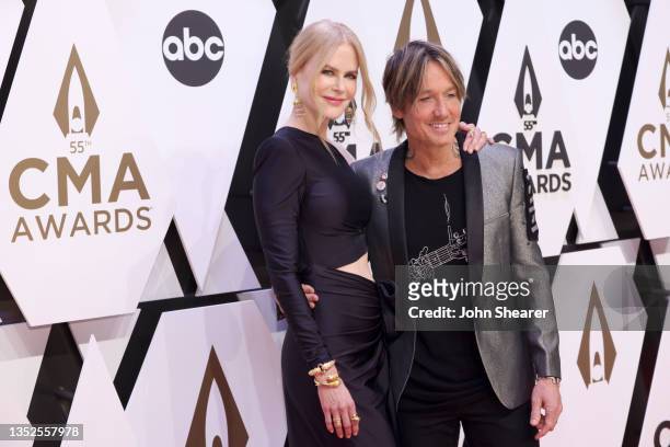 Nicole Kidman and Keith Urban attend the 55th annual Country Music Association awards at the Bridgestone Arena on November 10, 2021 in Nashville,...