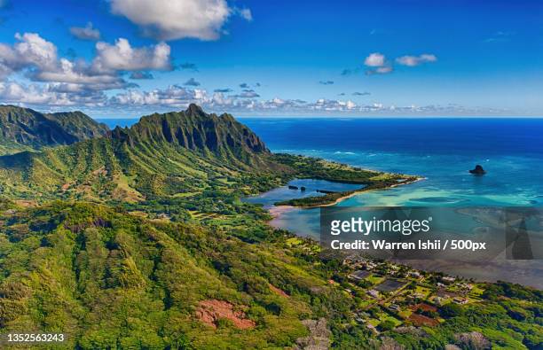scenic view of sea against sky,waikane,hawaii,united states,usa - hi stock-fotos und bilder