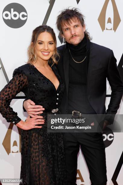 Naomi Cooke of Runaway June and Martin Johnson attend the 55th annual Country Music Association awards at the Bridgestone Arena on November 10, 2021...