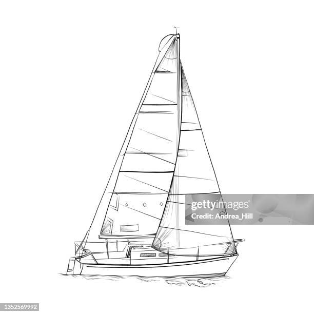 stockillustraties, clipart, cartoons en iconen met sailboat vector illustration in pen and ink style. - zeilschip