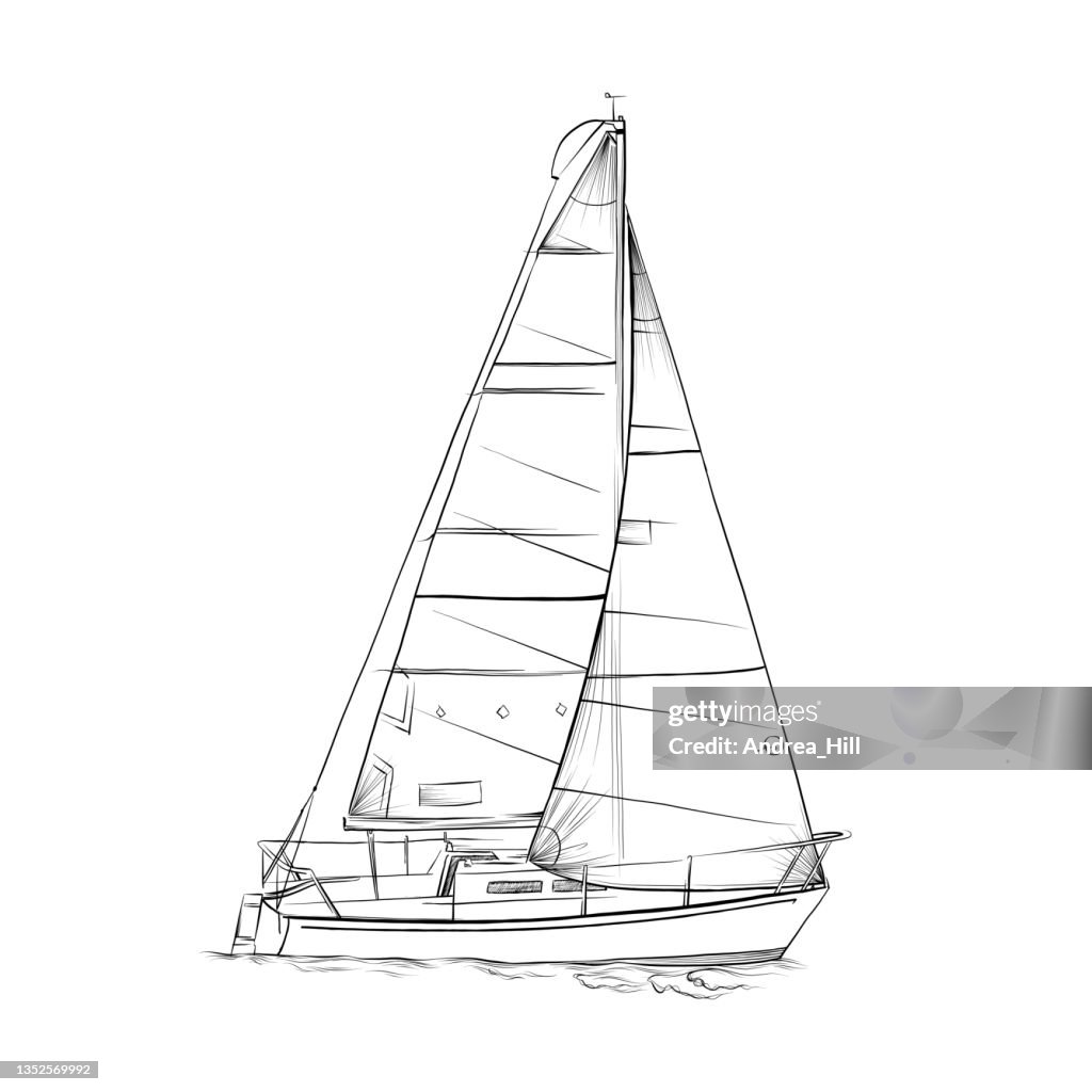Sailboat Vector Illustration In Pen And Ink Style High-Res Vector ...