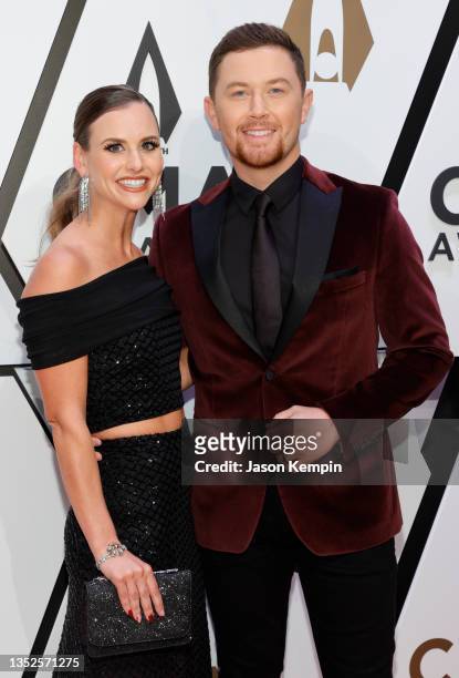 Gabi Dugal McCreery and Scotty McCreery attend the 55th annual Country Music Association awards at the Bridgestone Arena on November 10, 2021 in...