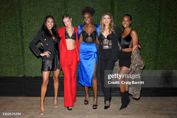 Tayisha Adams, Olivia Ponton, Kiki Layne, Valentina Sampaio and Justine Skye attend the Victoria’s Secret Mad for Plaid intimate holiday dinner at...