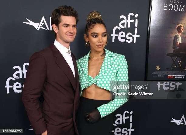 Andrew Garfield and Alexandra Shipp attend the 2021 AFI Fest Opening Night Gala Premiere of Netflix's "tick, tick…BOOM" at TCL Chinese Theatre on...