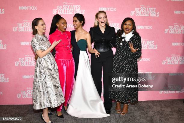 Pauline Chalamet, Alyah Chanelle Scott, Amrit Kaur, Reneé Rapp, and Mindy Kaling attend the Los Angeles premiere of HBO Max's "The Sex Lives Of...