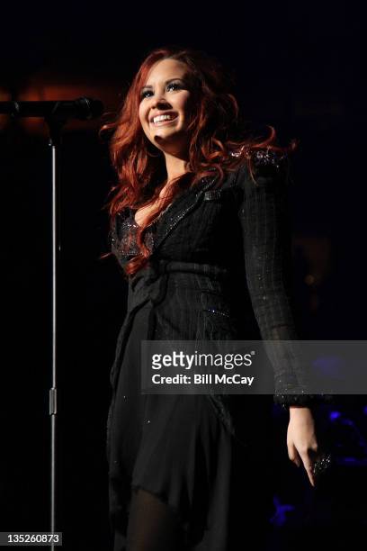 Demi Lovato performs at Q102's Jingle Ball at Wells Fargo Center December 7, 2011 in Philadelphia, Pennsylvania.