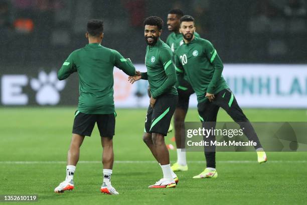 Mohammed Ibrahim Alburayk of Saudi Arabia smiles during warm up during the FIFA World Cup AFC Asian Qualifier match between the Australia Socceroos...