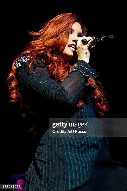 Demi Lovato performs at the Q102 Jingle Ball 2011 at the Wells Fargo Center on December 7, 2011 in Philadelphia, Pennsylvania.