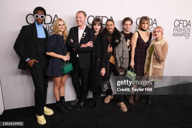 Wisdom Kaye, Anna Collins, Stuart Vevers, Hari Nef, Quincy Brown, Benjamin Seidler, Tommy Dorfman, and Lolo Zouai attend the 2021 CFDA Awards at The...