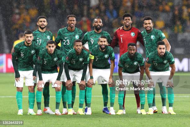 The Saudi Arabia team pose for a team photograph before the FIFA World Cup AFC Asian Qualifier match between the Australia Socceroos and Saudi Arabia...