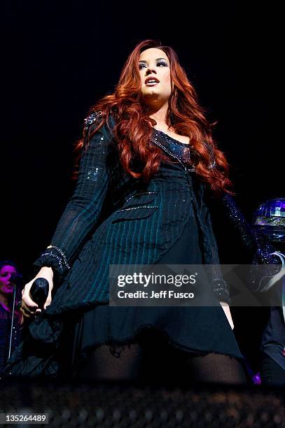 Demi Lovato performs at the Q102 Jingle Ball 2011 at the Wells Fargo Center on December 7, 2011 in Philadelphia, Pennsylvania.