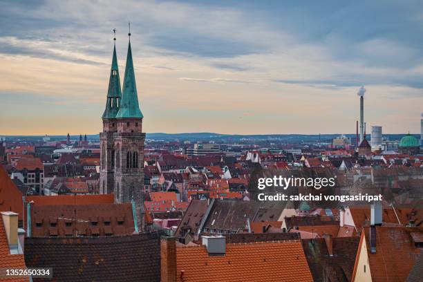 scenic view of the old town in nuremberg city during sunrise, germany, europe - nuremberg stock pictures, royalty-free photos & images