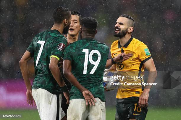 Aziz Behich of the Socceroos shows his emotion during the FIFA World Cup AFC Asian Qualifier match between the Australia Socceroos and Saudi Arabia...