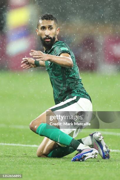 Salman Alfaraj of Saudi Arabia reacts after shooting during the FIFA World Cup AFC Asian Qualifier match between the Australia Socceroos and Saudi...