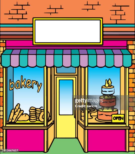bildbanksillustrationer, clip art samt tecknat material och ikoner med bakery shop. flat design vector illustration. - window awnings