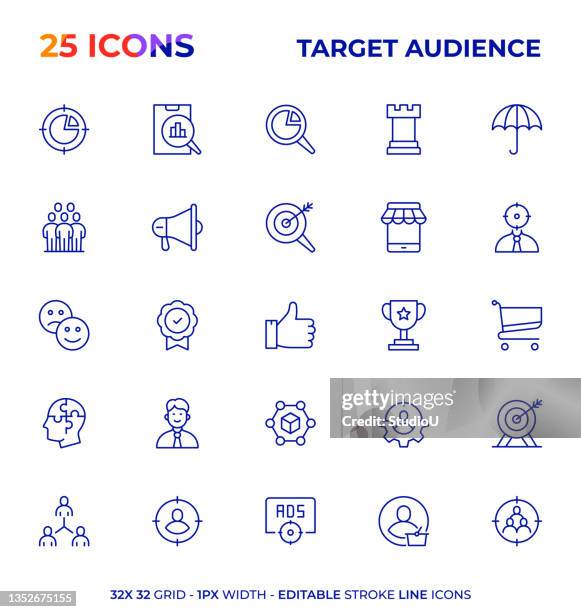 target audience editable stroke line icon series - customer experience stock illustrations