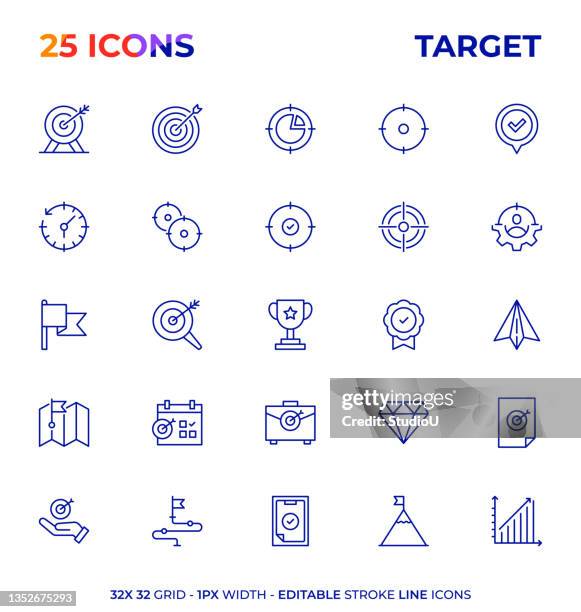 stockillustraties, clipart, cartoons en iconen met target editable stroke line icon series - goal icon