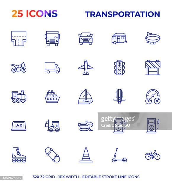 transportation editable stroke line icon series - mobility scooter stock illustrations