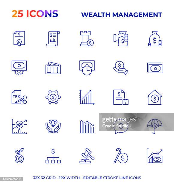 wealth management editable stroke line icon serie - hedge fund stock-grafiken, -clipart, -cartoons und -symbole
