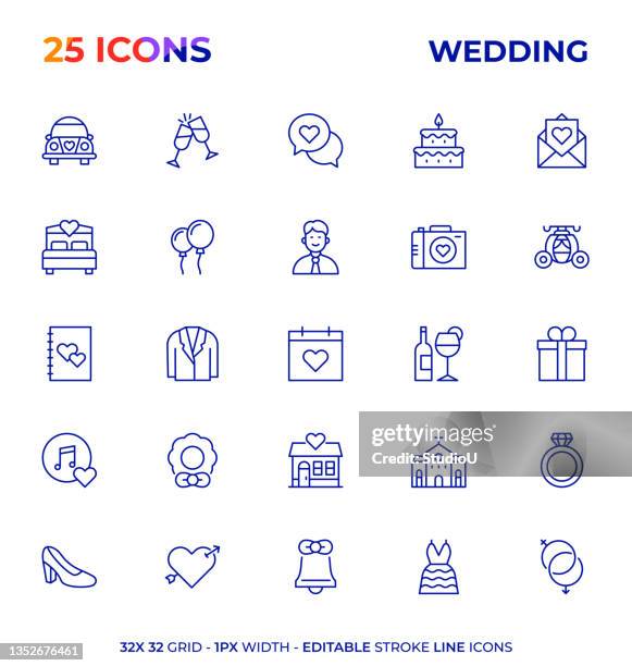 wedding editable stroke line icon series - fashion industry icons stock illustrations