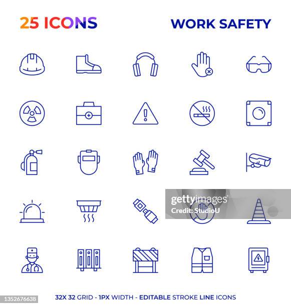 illustrazioni stock, clip art, cartoni animati e icone di tendenza di serie di icone della linea di tratti modificabile per la sicurezza sul lavoro - abbigliamento antinfortunistico