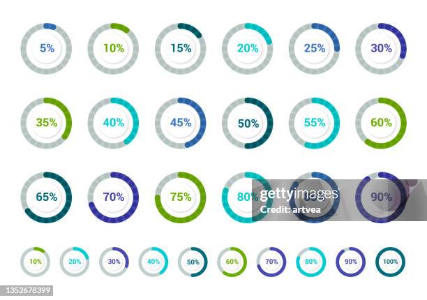 illustrazioni stock, clip art, cartoni animati e icone di tendenza di set di diagrammi percentuali circolari - 10 percent