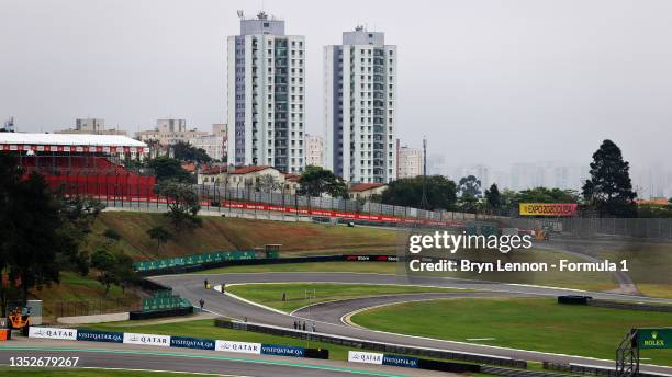 General view over the circuit during previews ahead of the F1 Grand Prix of Brazil at Autodromo Jose Carlos Pace on November 11, 2021 in Sao Paulo,...