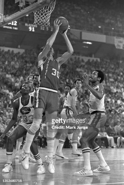 Portland Trail Blazers forward Bob Gross goes up for a reverse layup during an NBA playoff game against the Denver Nuggets at McNichols Arena on...