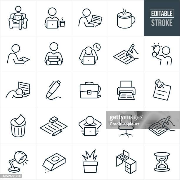 illustrations, cliparts, dessins animés et icônes de icônes de ligne de l’écrivain - contour modifiable - trace