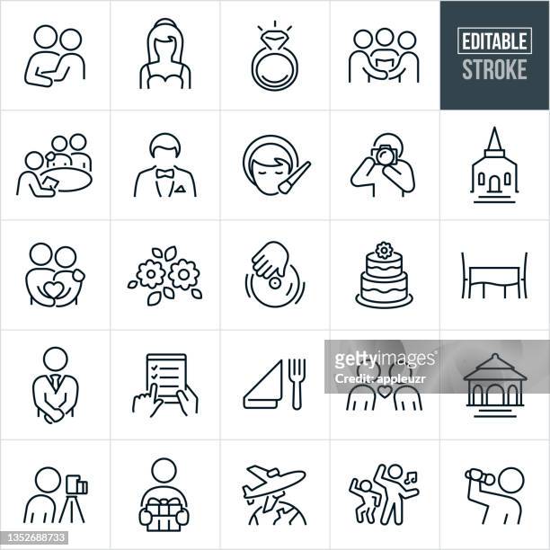 wedding thin line icons - editable stroke - wedding symbols stock illustrations