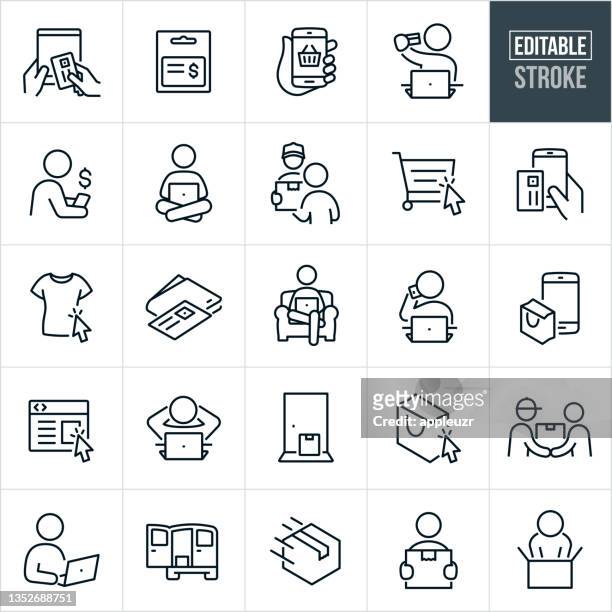 online shopping thin line icons - editable stroke - convenience vector stock illustrations
