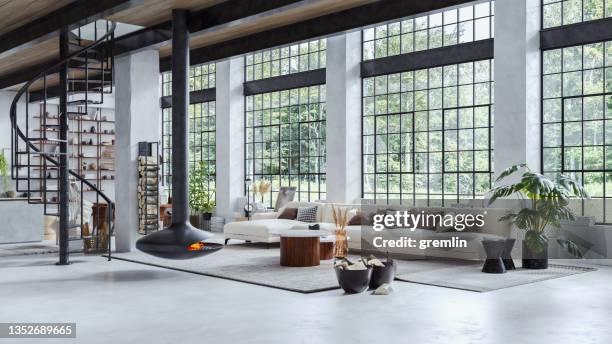 modern living room architecture - big living room stock pictures, royalty-free photos & images