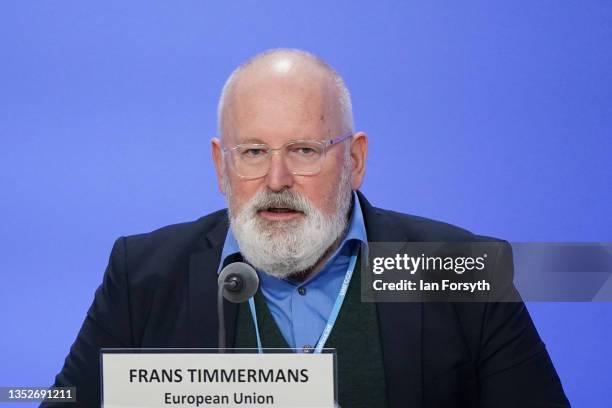 Frans Timmermans, Vice-President of the European Commission speaks about the Commission's work on the European Green Deal on day twelve of the COP26...