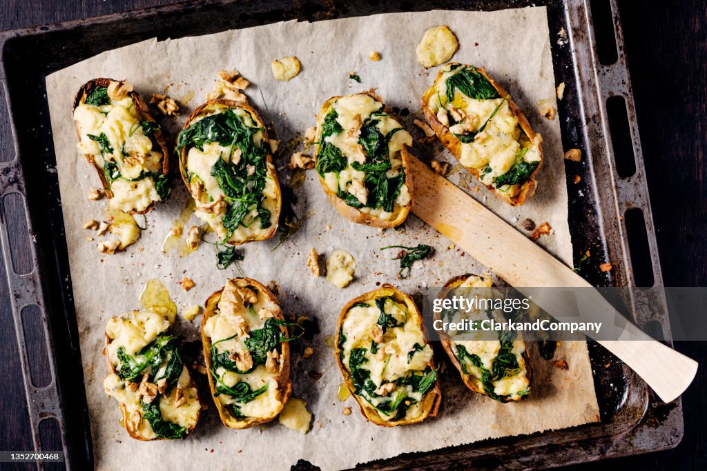 Stuffed Potato Skins with Spinacha and Gorgonzola Cheese