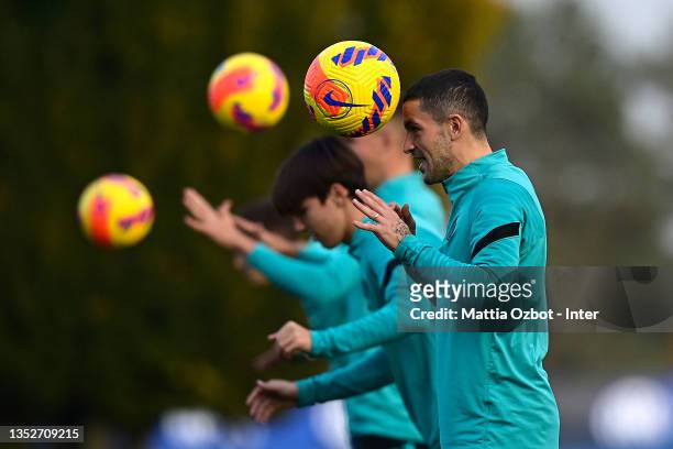 Stefano Sensi of FC Internazionale in action during the FC Internazionale training session at the club's training ground Suning Training Center at...