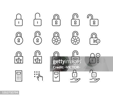 Lock Open and Lock Closed Icons - Classic Line Series Lock Open and Lock Closed Icons - Classic Line Series