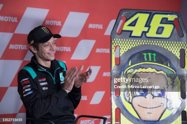 Valentino Rossi of Italy and Petronas Yamaha SRT smiles during the "Exceptional press conference with VR46" during the MotoGP of Comunitat...