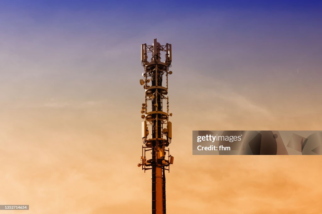 Mobile phone antennas at sunset