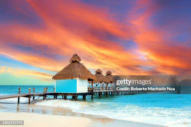 sunset sky in cancun - mexico sunset stock pictures, royalty-free photos & images